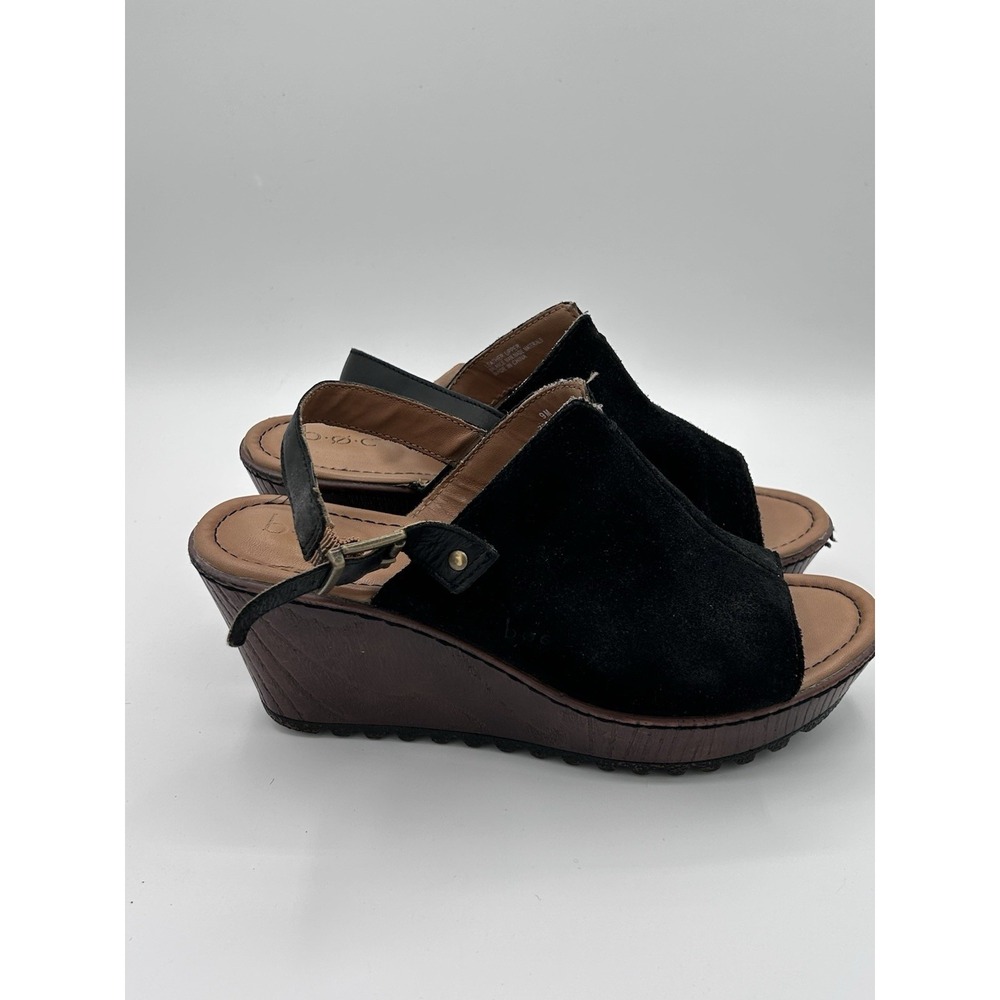 b.o.c Women's Black Suede Slingback Wedge Clog Sandals Size 9M Summer‎ Ready